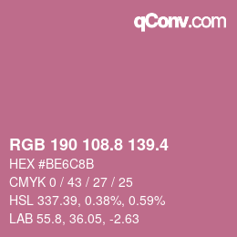 カラーコード: RGB 190 108.8 139.4 | qconv.com