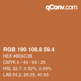 カラーコード: RGB 190 108.8 59.4 | qconv.com