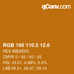 カラーコード: RGB 190 110.2 12.6 | qconv.com