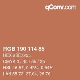 Color code: RGB 190 114 85 | qconv.com