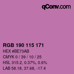 カラーコード: RGB 190 115 171 | qconv.com