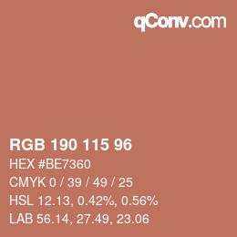 Color code: RGB 190 115 96 | qconv.com