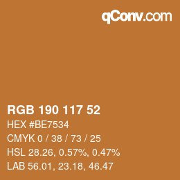 カラーコード: RGB 190 117 52 | qconv.com