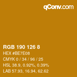 カラーコード: RGB 190 126 8 | qconv.com