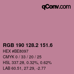 カラーコード: RGB 190 128.2 151.6 | qconv.com
