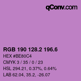 カラーコード: RGB 190 128.2 196.6 | qconv.com