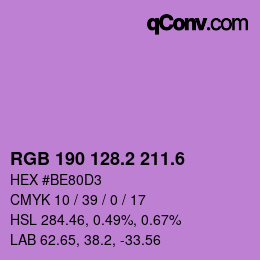 カラーコード: RGB 190 128.2 211.6 | qconv.com