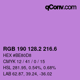 カラーコード: RGB 190 128.2 216.6 | qconv.com
