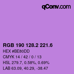 カラーコード: RGB 190 128.2 221.6 | qconv.com