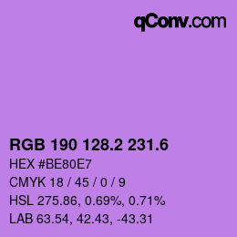 カラーコード: RGB 190 128.2 231.6 | qconv.com