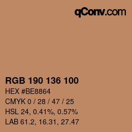 Color code: RGB 190 136 100 | qconv.com
