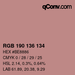 Color code: RGB 190 136 134 | qconv.com