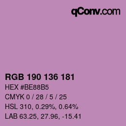 Color code: RGB 190 136 181 | qconv.com