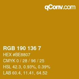 Color code: RGB 190 136 7 | qconv.com