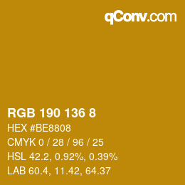 カラーコード: RGB 190 136 8 | qconv.com