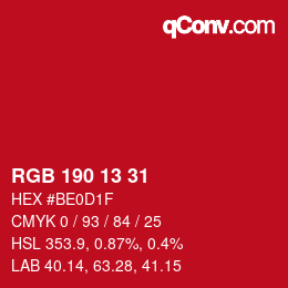 Color code: RGB 190 13 31 | qconv.com