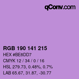 Color code: RGB 190 141 215 | qconv.com