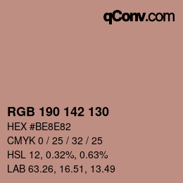 Color code: RGB 190 142 130 | qconv.com
