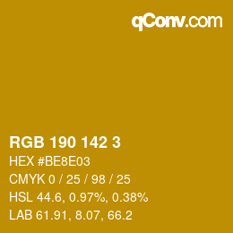 カラーコード: RGB 190 142 3 | qconv.com