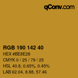 Color code: RGB 190 142 40 | qconv.com