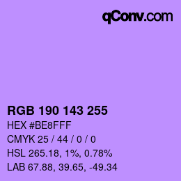 Color code: RGB 190 143 255 | qconv.com