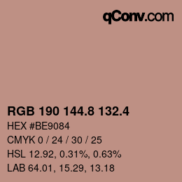 カラーコード: RGB 190 144.8 132.4 | qconv.com