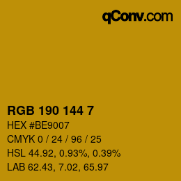 Color code: RGB 190 144 7 | qconv.com