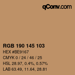 Color code: RGB 190 145 103 | qconv.com