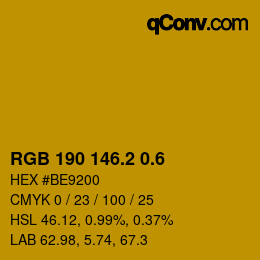 カラーコード: RGB 190 146.2 0.6 | qconv.com