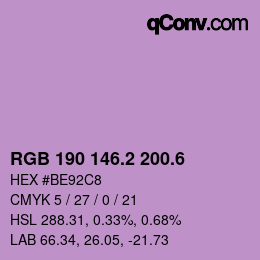 カラーコード: RGB 190 146.2 200.6 | qconv.com