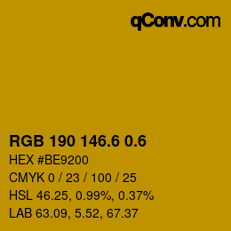 カラーコード: RGB 190 146.6 0.6 | qconv.com