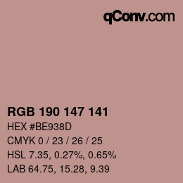 Color code: RGB 190 147 141 | qconv.com