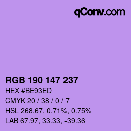 Color code: RGB 190 147 237 | qconv.com