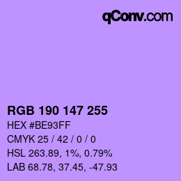 Color code: RGB 190 147 255 | qconv.com