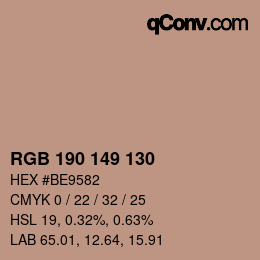 Color code: RGB 190 149 130 | qconv.com