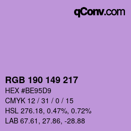 カラーコード: RGB 190 149 217 | qconv.com