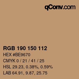 Código de color: RGB 190 150 112 | qconv.com