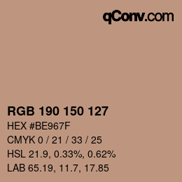 Color code: RGB 190 150 127 | qconv.com