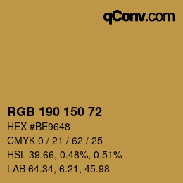 カラーコード: RGB 190 150 72 | qconv.com