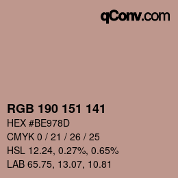 Color code: RGB 190 151 141 | qconv.com