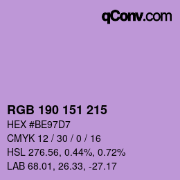 Color code: RGB 190 151 215 | qconv.com