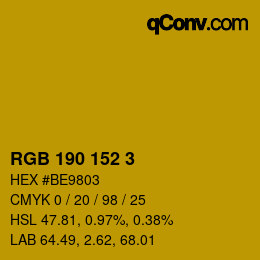 カラーコード: RGB 190 152 3 | qconv.com