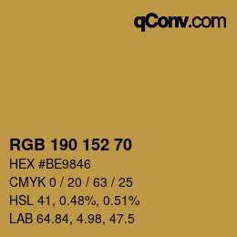 Color code: RGB 190 152 70 | qconv.com