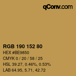 Color code: RGB 190 152 80 | qconv.com