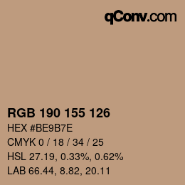 Color code: RGB 190 155 126 | qconv.com