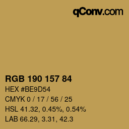 Color code: RGB 190 157 84 | qconv.com