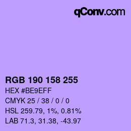 Color code: RGB 190 158 255 | qconv.com