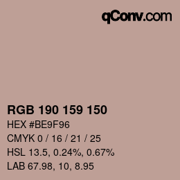 Color code: RGB 190 159 150 | qconv.com