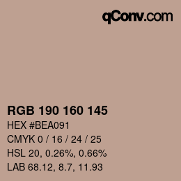 Color code: RGB 190 160 145 | qconv.com
