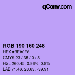 Color code: RGB 190 160 248 | qconv.com